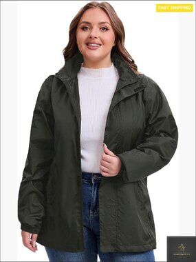 Plus Size Rain Jacket Waterproof Windbreaker Hooded Lightweight Jacket Outdoor